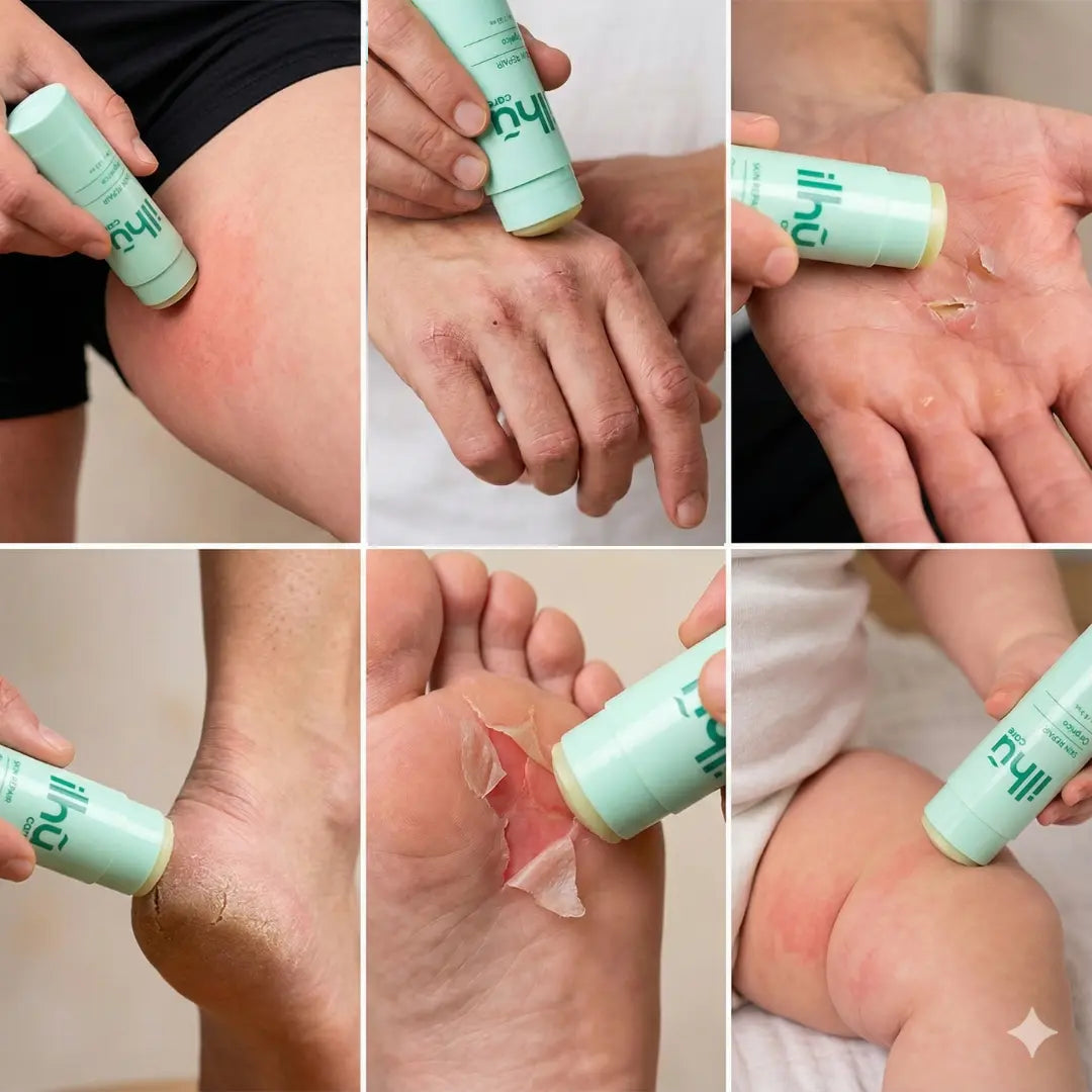 Aplicación de bálsamo antifricción en muslos para aliviar rozaduras e irritación de la piel durante el ejercicio.